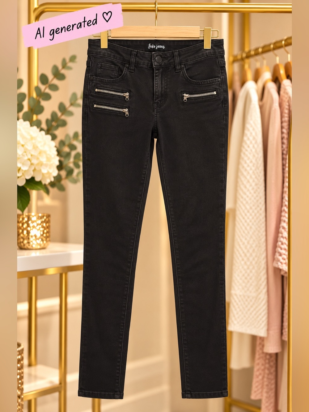 Suko Jeans Black Skinny Stretch Jeans Double Zip Detail Size M